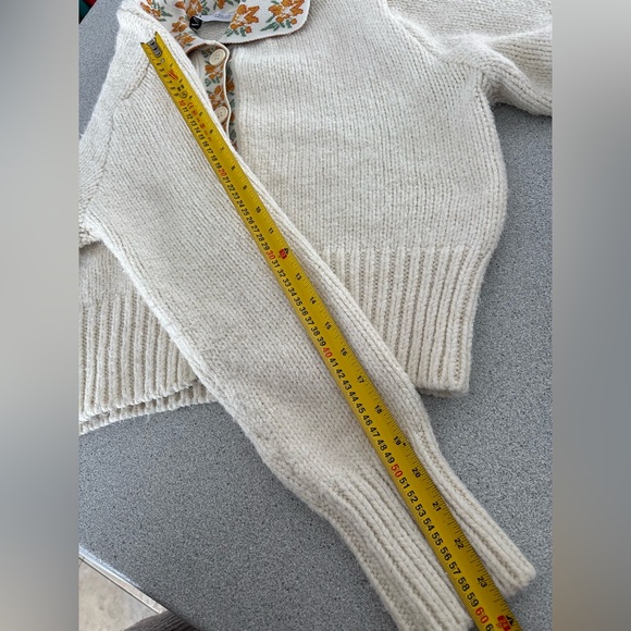 Zara Cream Knit Cardigan Floral-Trim Collar Cottagecore Women Medium Prairie - Picture 10 of 10